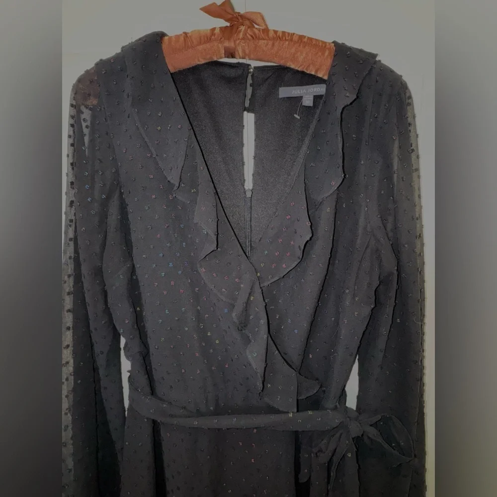 Julia Jordan Black Swiss Dot Faux Wrap Dress – Size 10 – NWOT